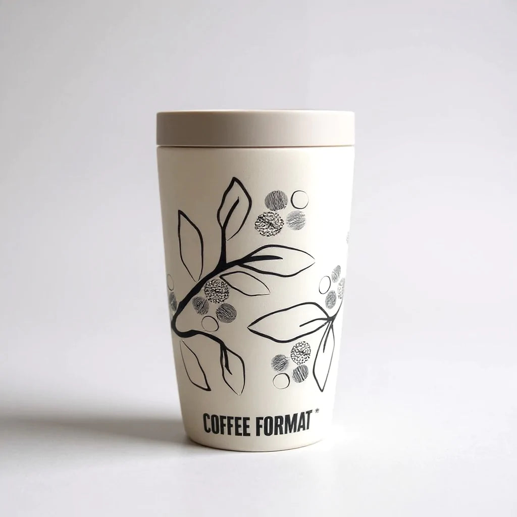 Kubek termiczny do kawy Coffee Format, w kolorze jasno szarym,  z motywem roślin, o pojemności 350 ml