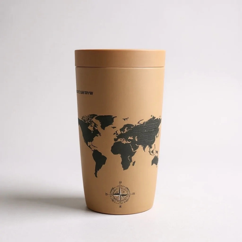 Kubek termiczny do kawy Coffee Format, w kolorze brązowym, z motywem mapy, o pojemności 350 ml