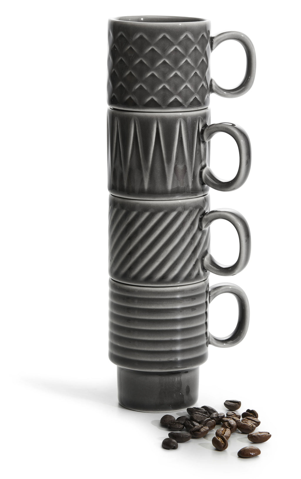 Coffee - filiżanki do espresso, 4 szt., szare, ceramika, 0,1 l